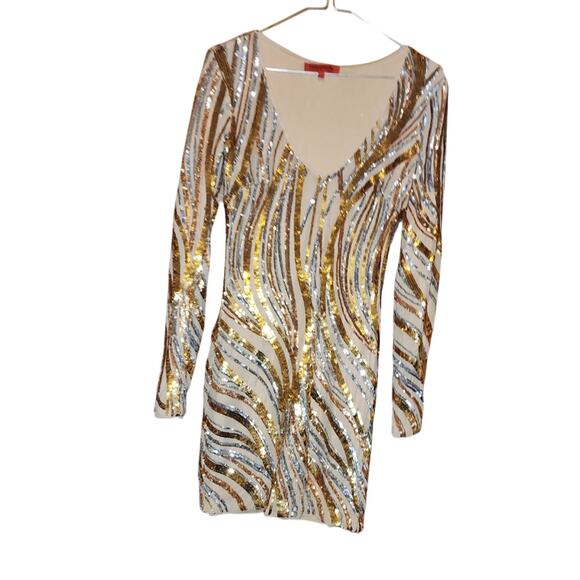 WOW COUTURE EUC SIZE SMALL GLITZY EVENING DRESS. SEQUINED BEAUTY - Picture 1 of 6